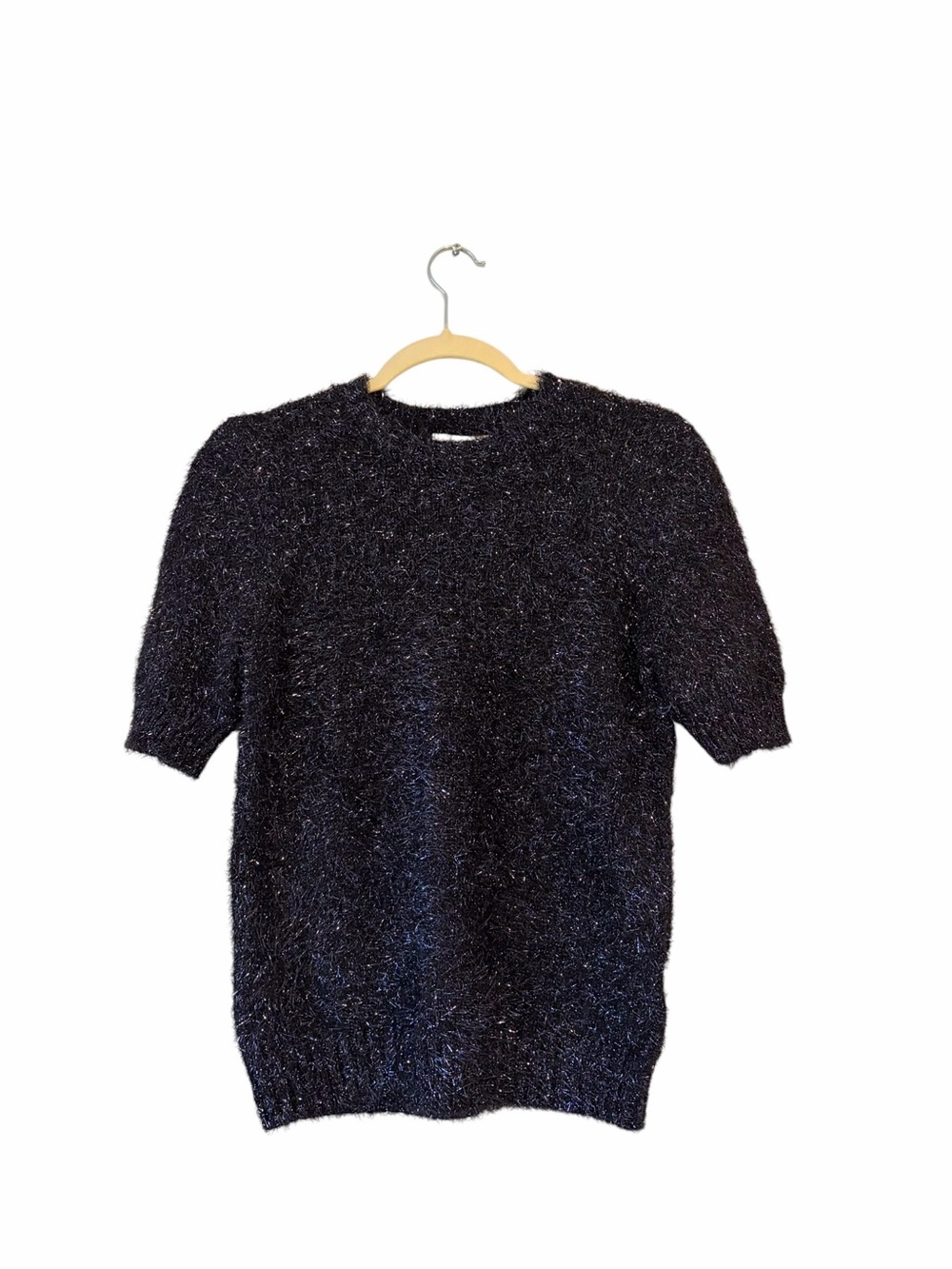 Rachel Zoe Fuzzy Sparkle Short-Sleeve Sweater Top - Picture 2 of 6